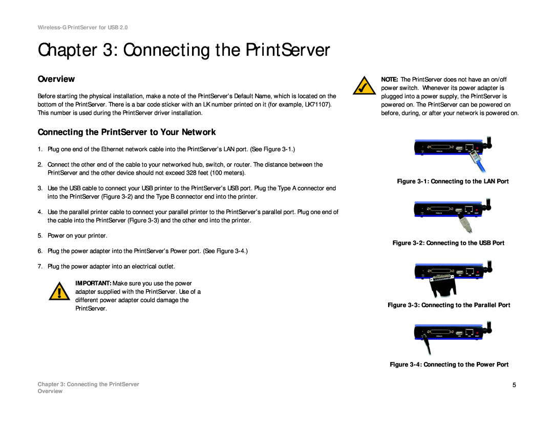 Linksys WPS54GU2 manual Overview, Connecting the PrintServer to Your Network 