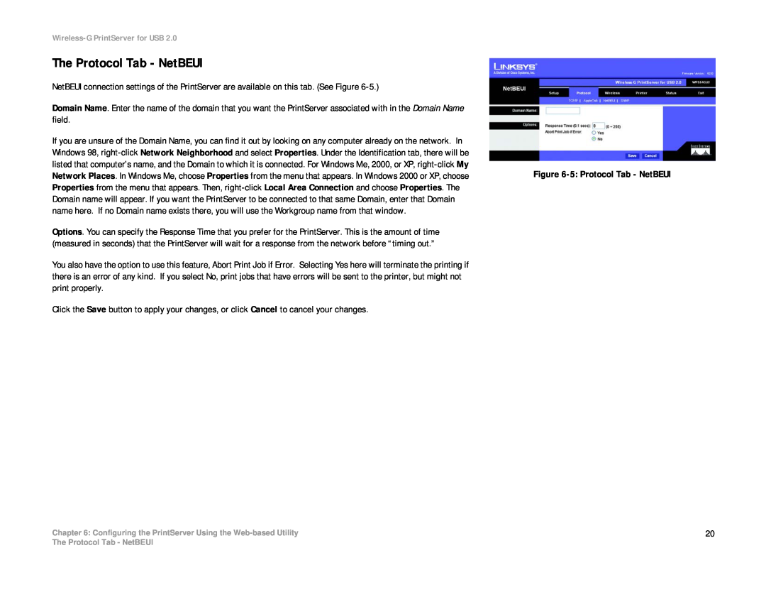 Linksys WPS54GU2 manual The Protocol Tab - NetBEUI 
