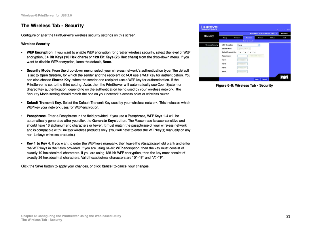 Linksys WPS54GU2 manual The Wireless Tab - Security 