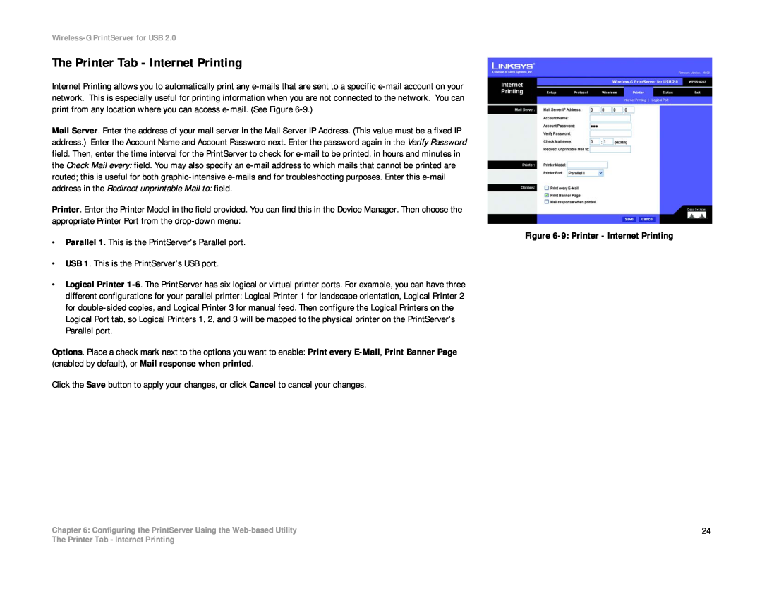 Linksys WPS54GU2 manual The Printer Tab - Internet Printing 