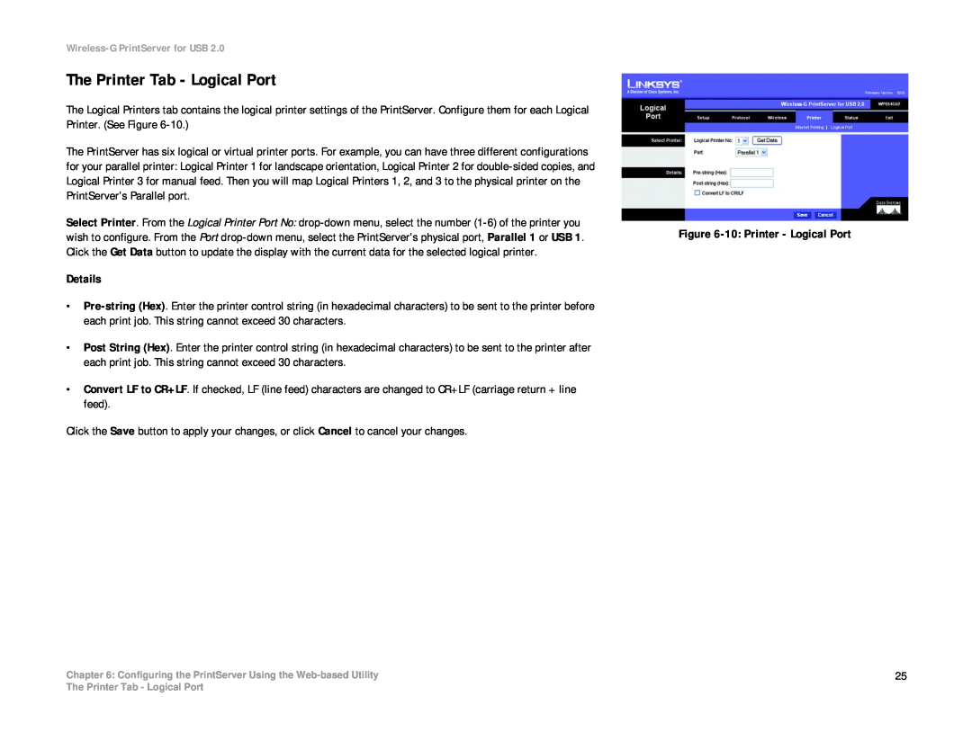 Linksys WPS54GU2 manual The Printer Tab - Logical Port 