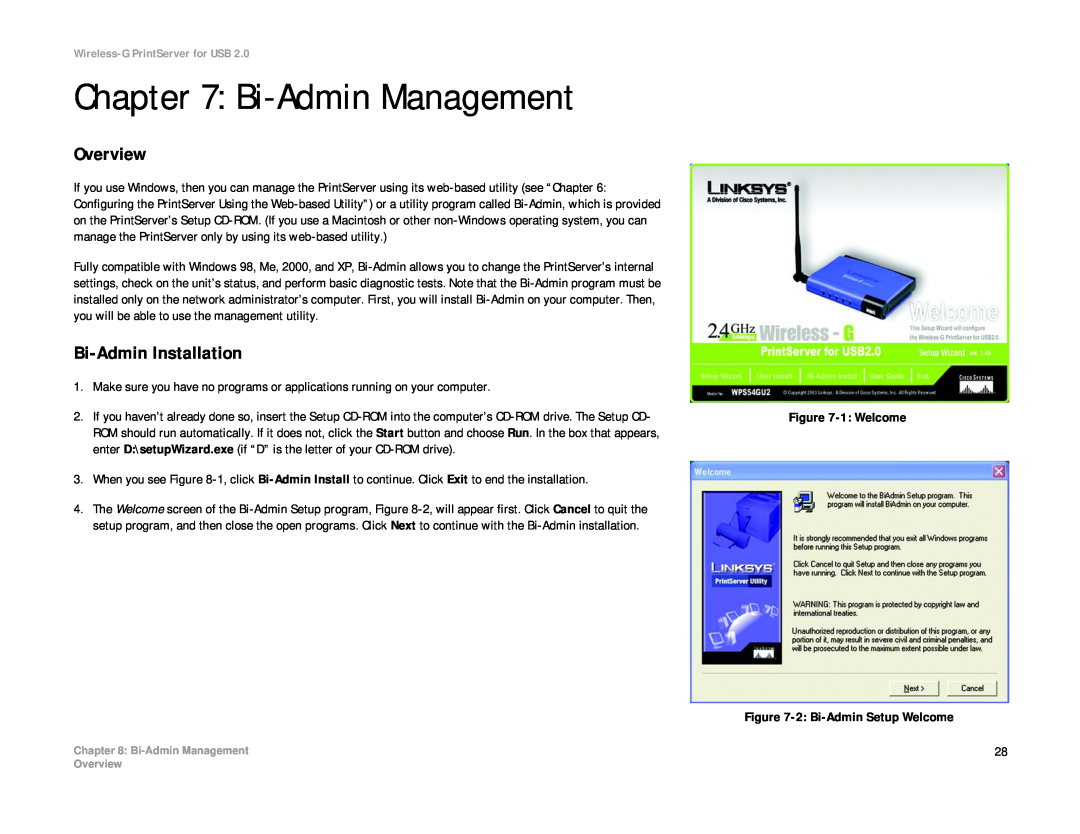 Linksys WPS54GU2 manual Bi-Admin Management 