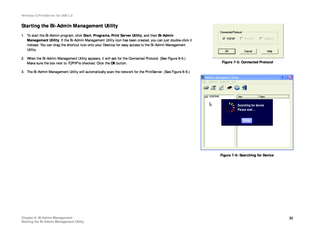 Linksys WPS54GU2 manual Starting the Bi-Admin Management Utility 