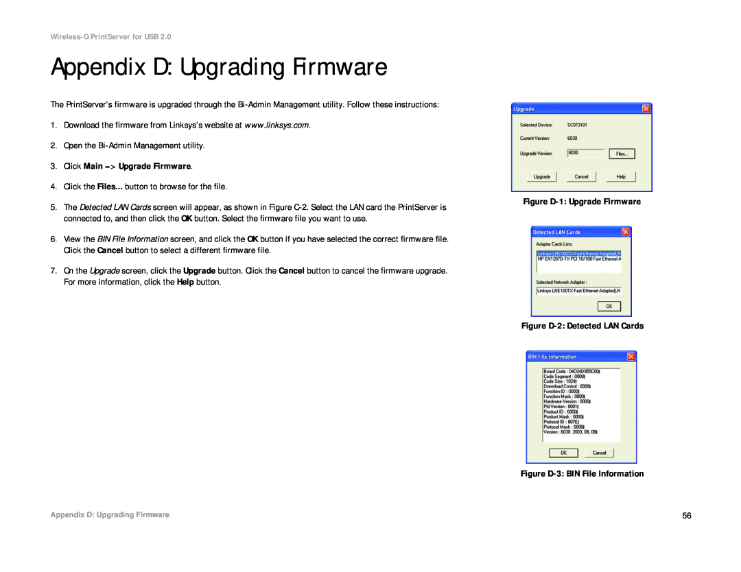 Linksys WPS54GU2 manual Appendix D Upgrading Firmware 