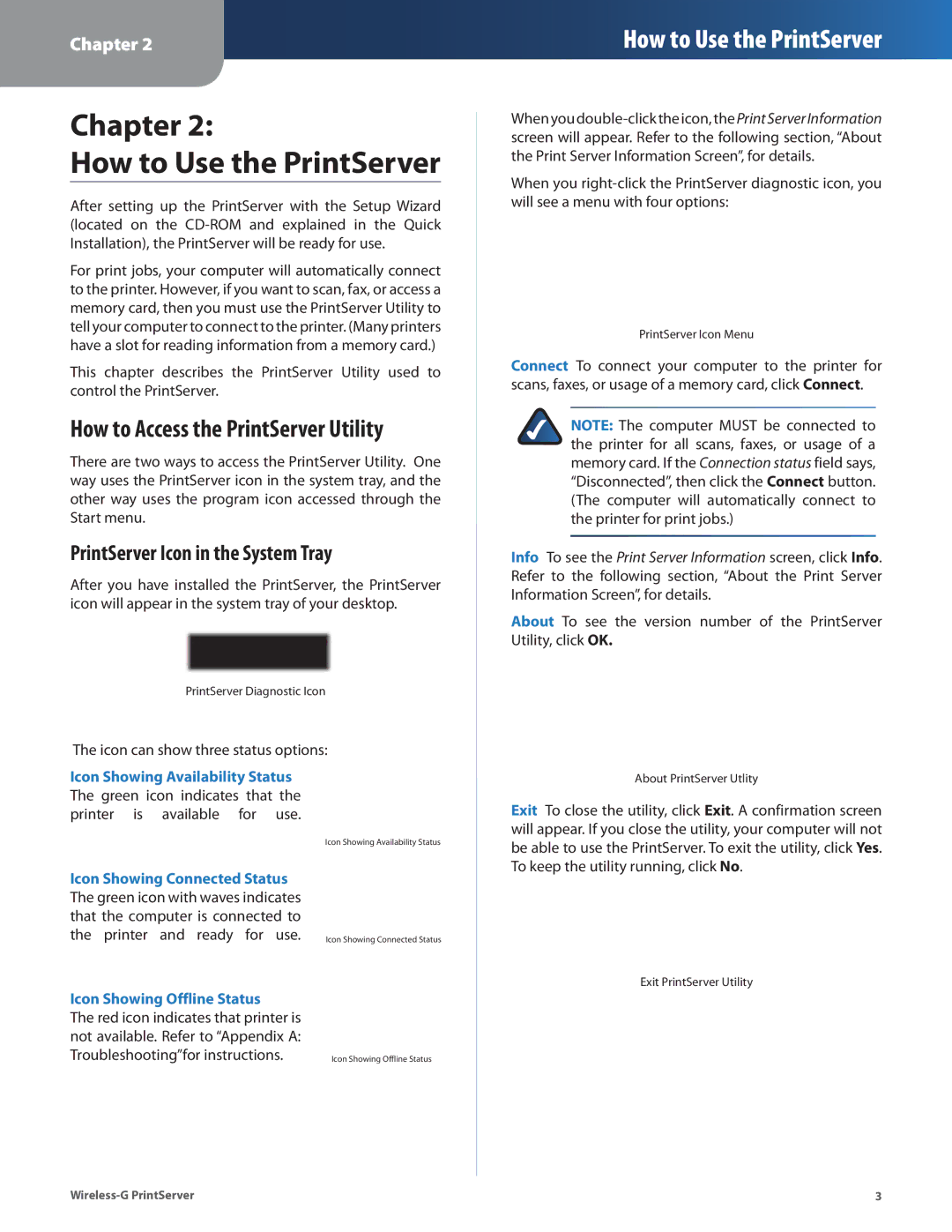 Linksys WPSM54G manual Chapter How to Use the PrintServer, How to Access the PrintServer Utility 