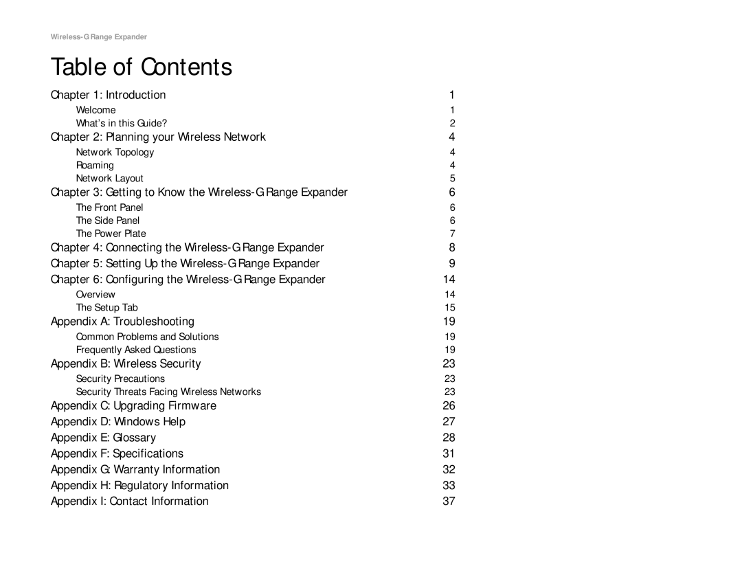 Linksys WRE54G manual Table of Contents 