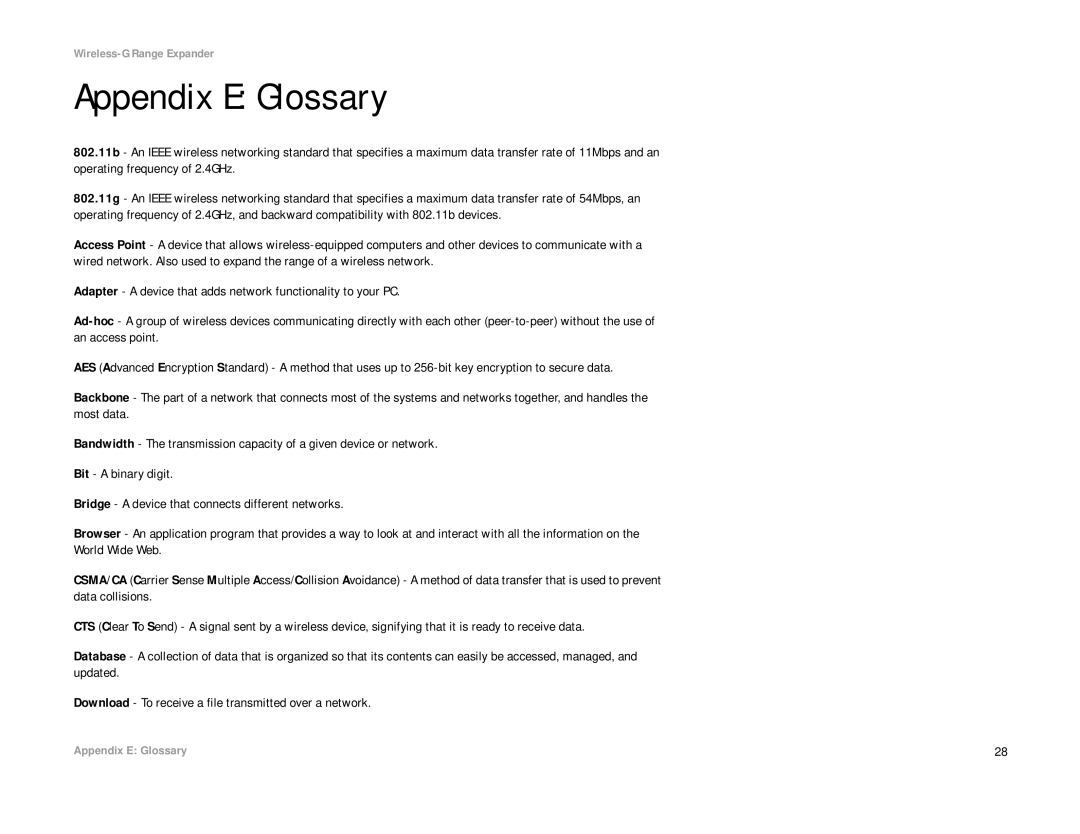 Linksys WRE54G manual Appendix E Glossary 