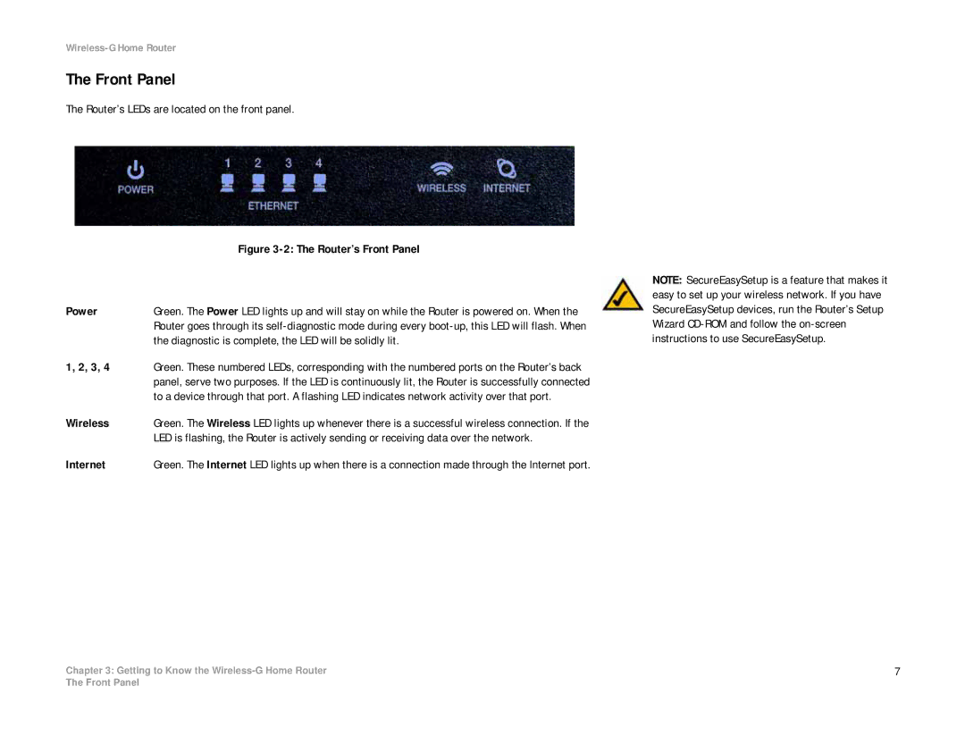 Linksys WRH54G manual Front Panel, Router’s LEDs are located on the front panel 