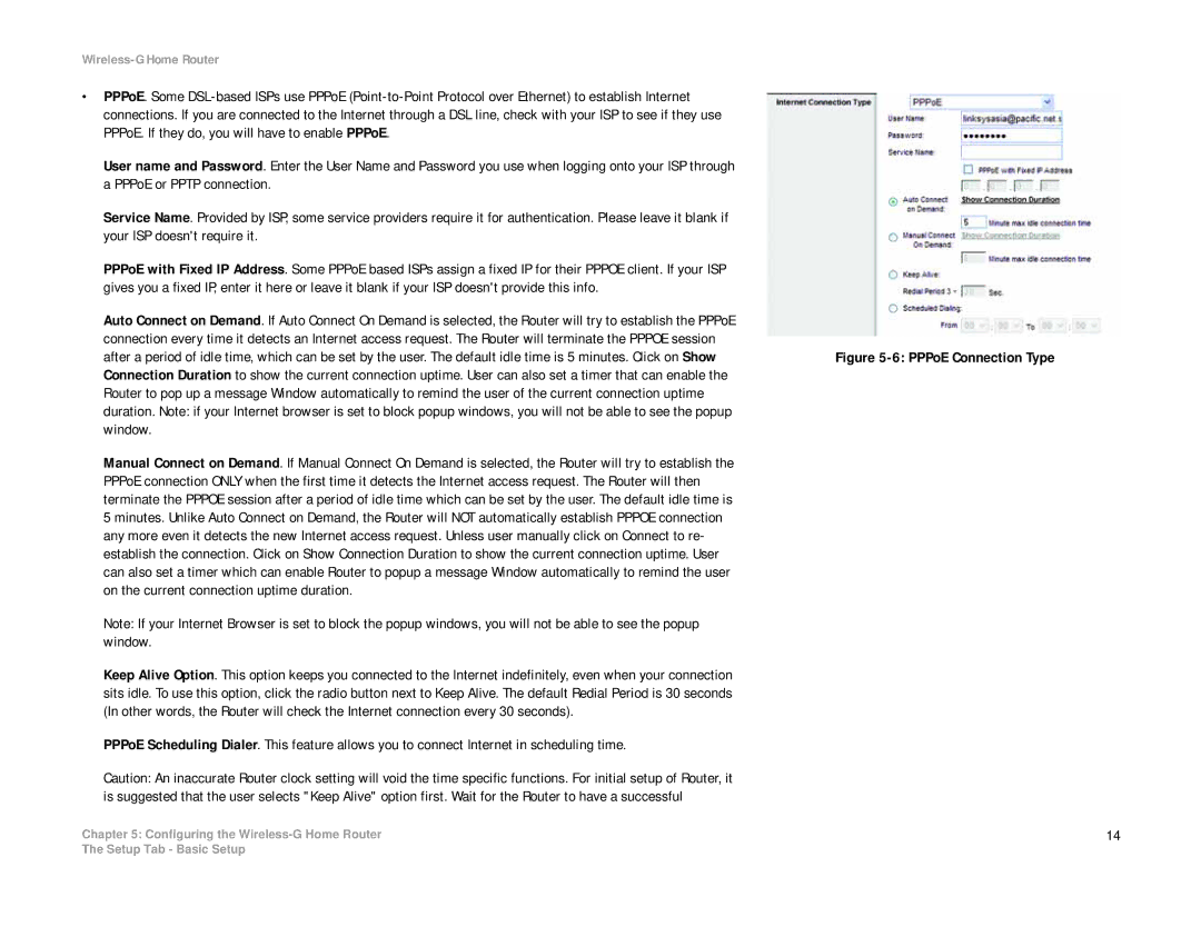 Linksys WRH54G manual PPPoE Connection Type 