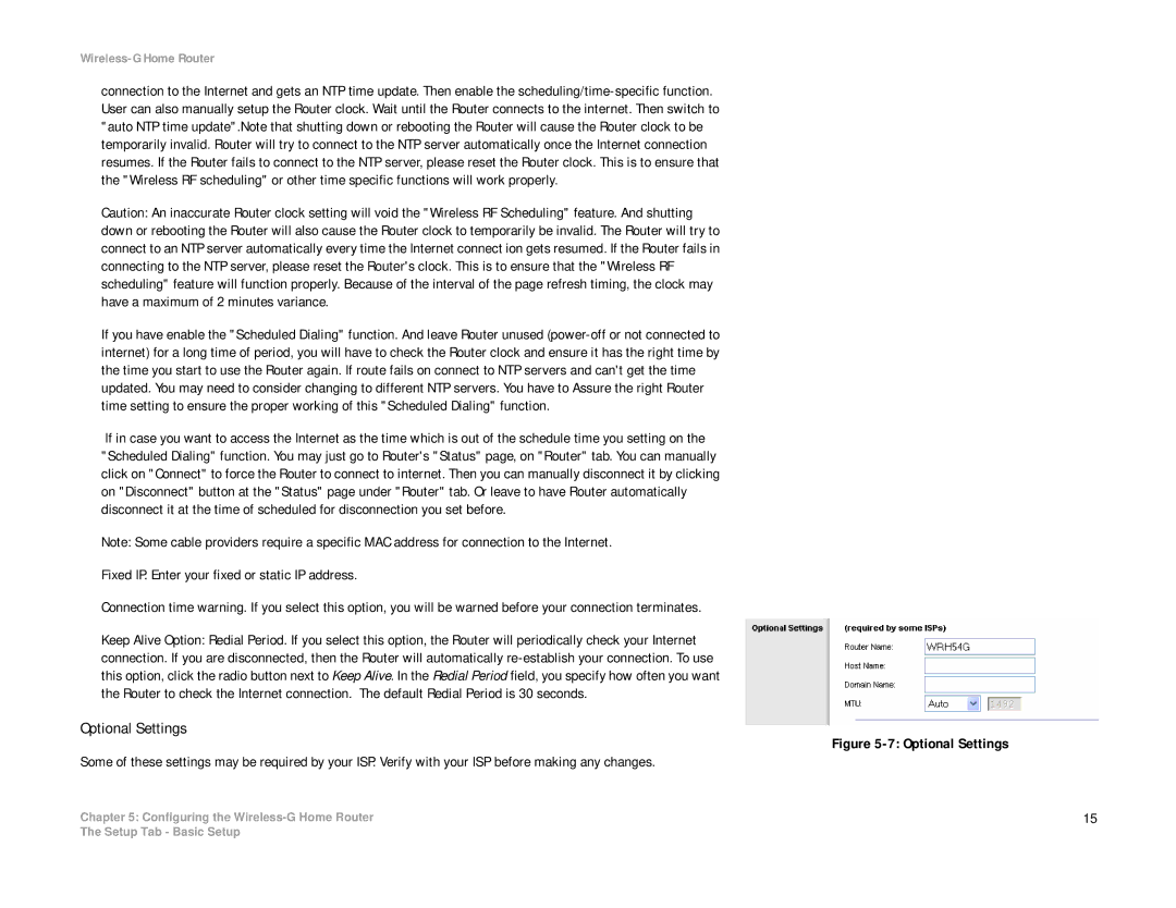 Linksys WRH54G manual Optional Settings 