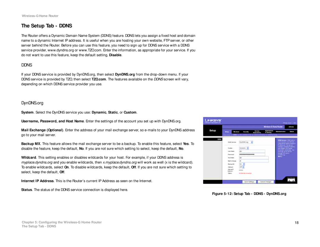 Linksys WRH54G manual Setup Tab Ddns 