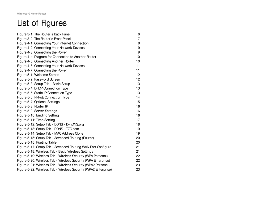 Linksys WRH54G manual List of Figures, Router’s Back Panel 