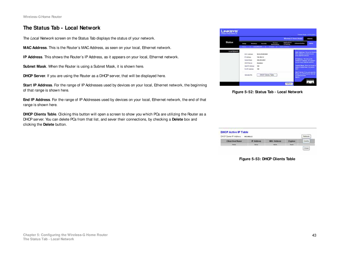 Linksys WRH54G manual Status Tab Local Network 