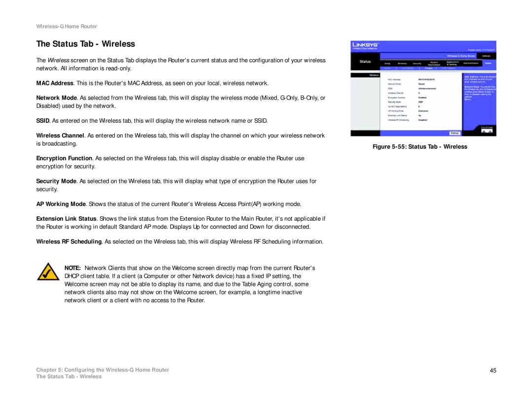 Linksys WRH54G manual Status Tab Wireless 