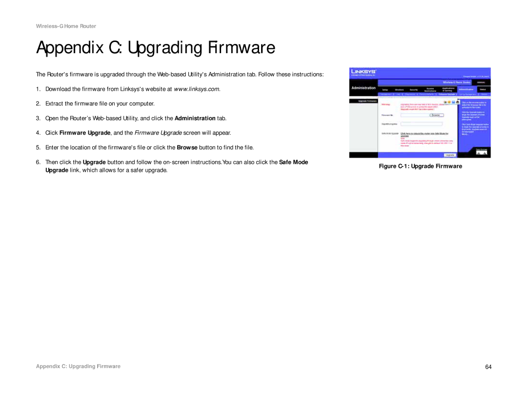 Linksys WRH54G manual Appendix C Upgrading Firmware, Figure C-1 Upgrade Firmware 