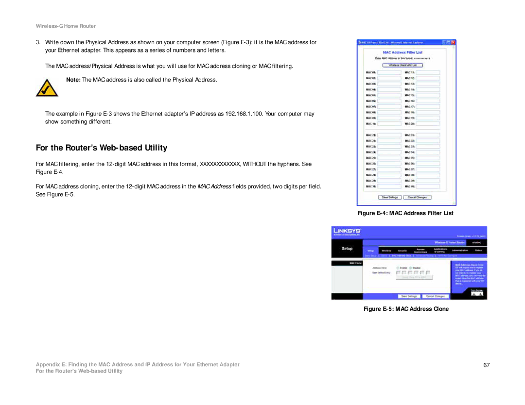 Linksys WRH54G manual For the Router’s Web-based Utility, Figure E-4 MAC Address Filter List 