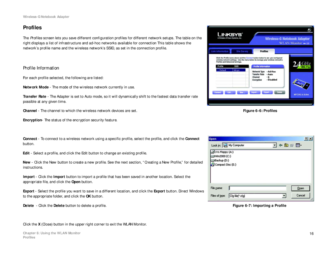 Linksys WRK54G (EU/LA) manual Profiles, Profile Information 