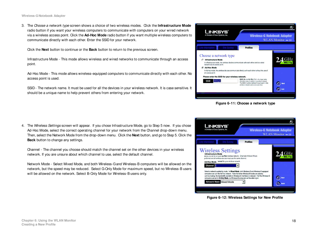 Linksys WRK54G (EU/LA) manual Wireless Settings for New Profile 