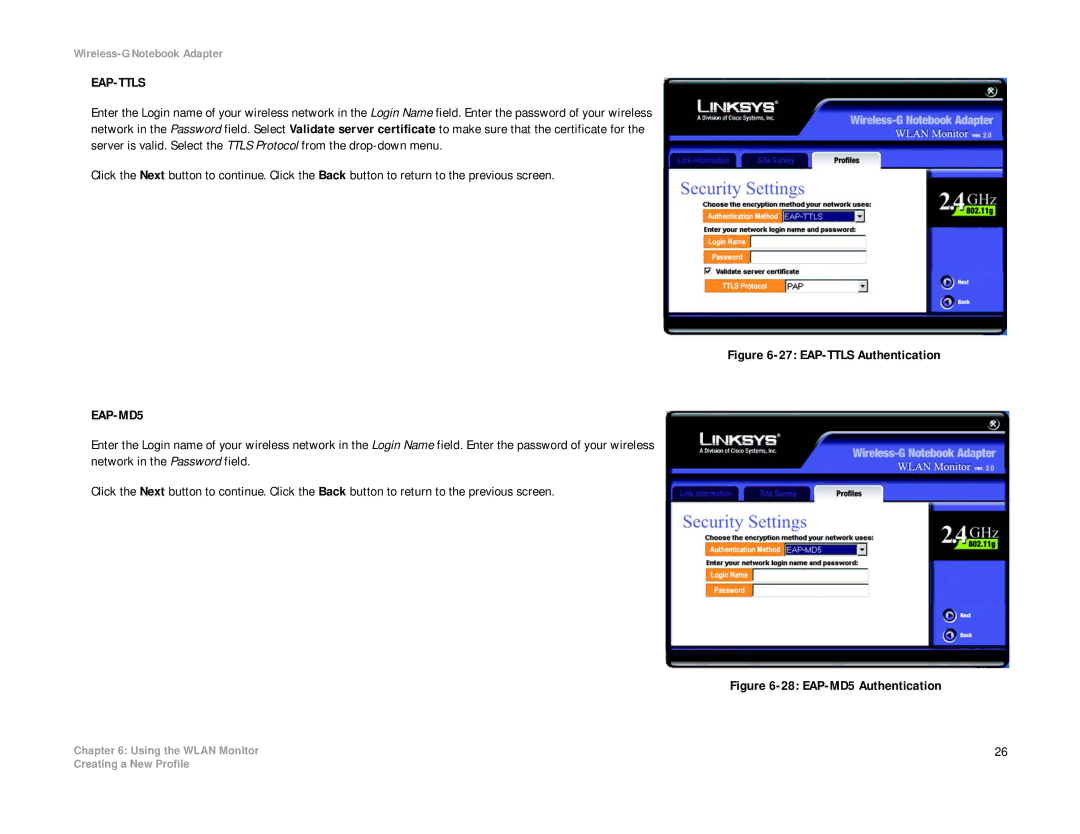 Linksys WRK54G (EU/LA) manual EAP-TTLS Authentication 