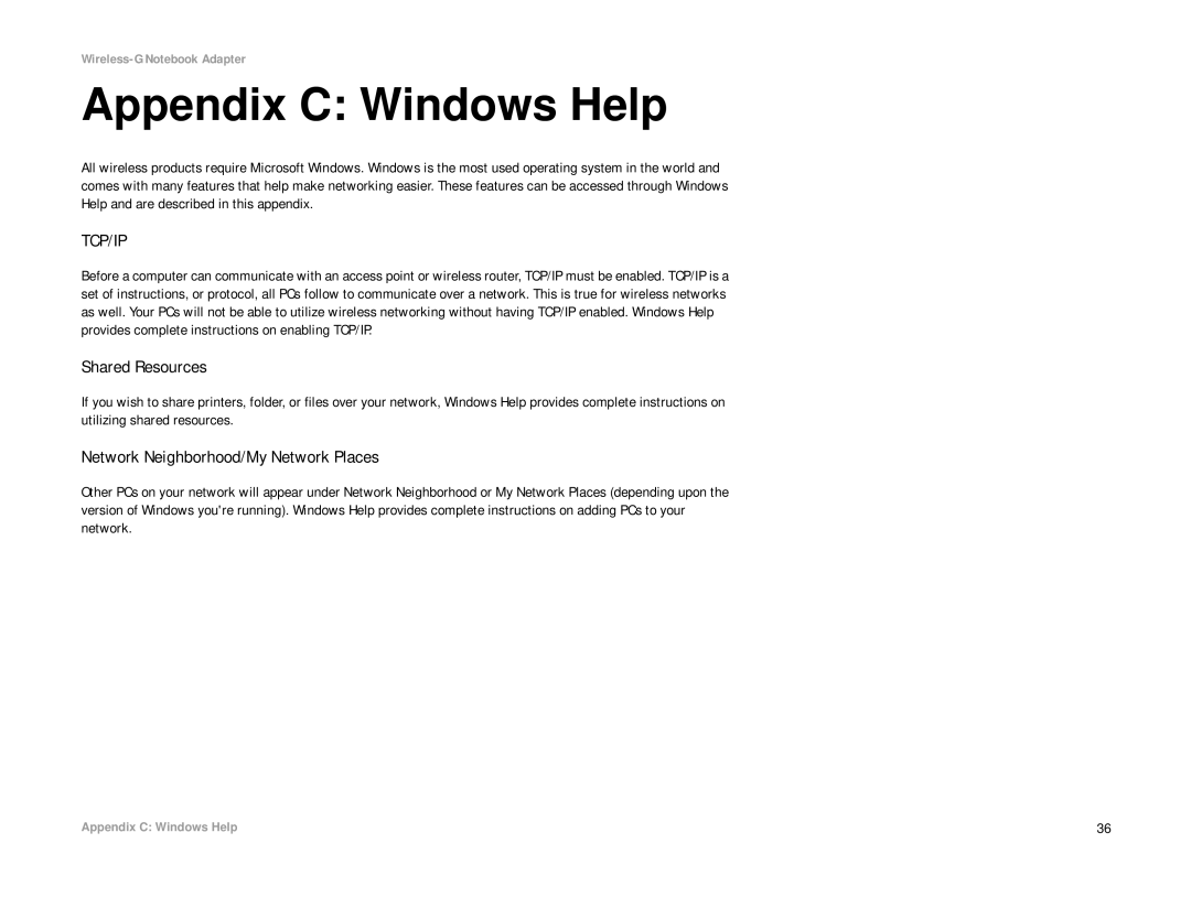Linksys WRK54G (EU/LA) manual Appendix C Windows Help 