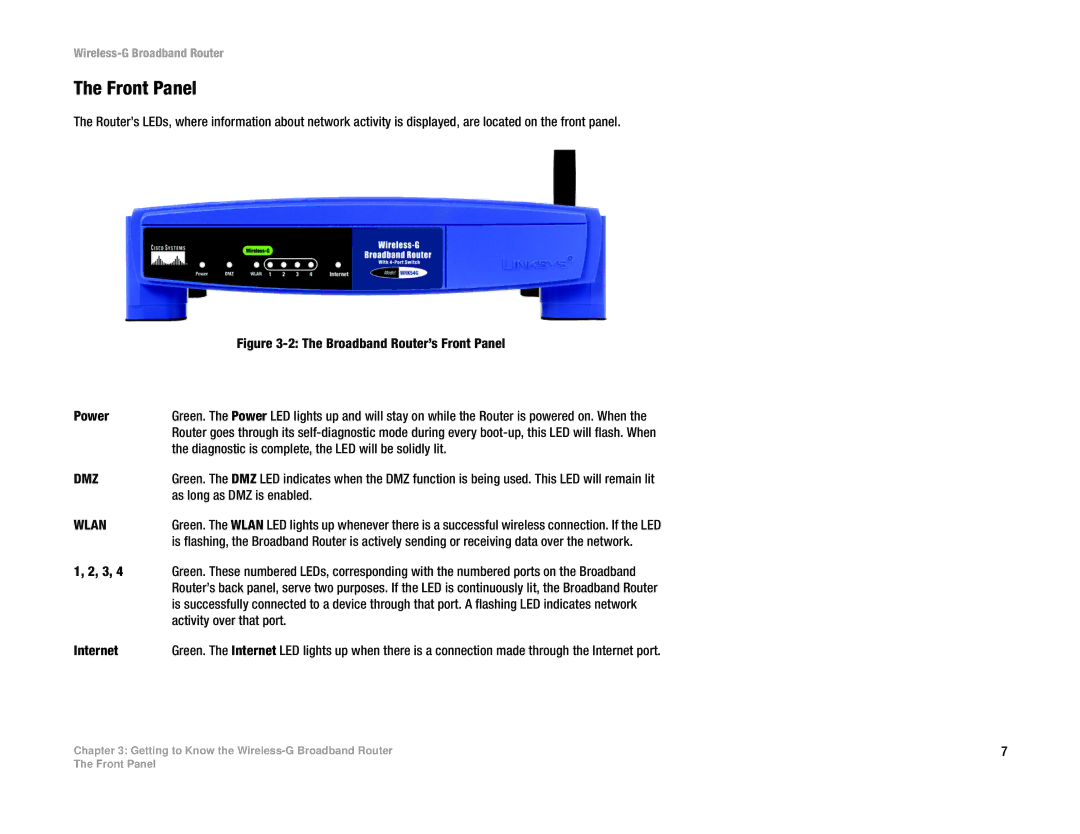 Linksys WRK54G (EU/LA) manual Front Panel, Dmz 