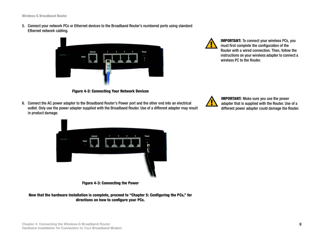 Linksys WRK54G (EU/LA) manual Connecting the Wireless-G Broadband Router 