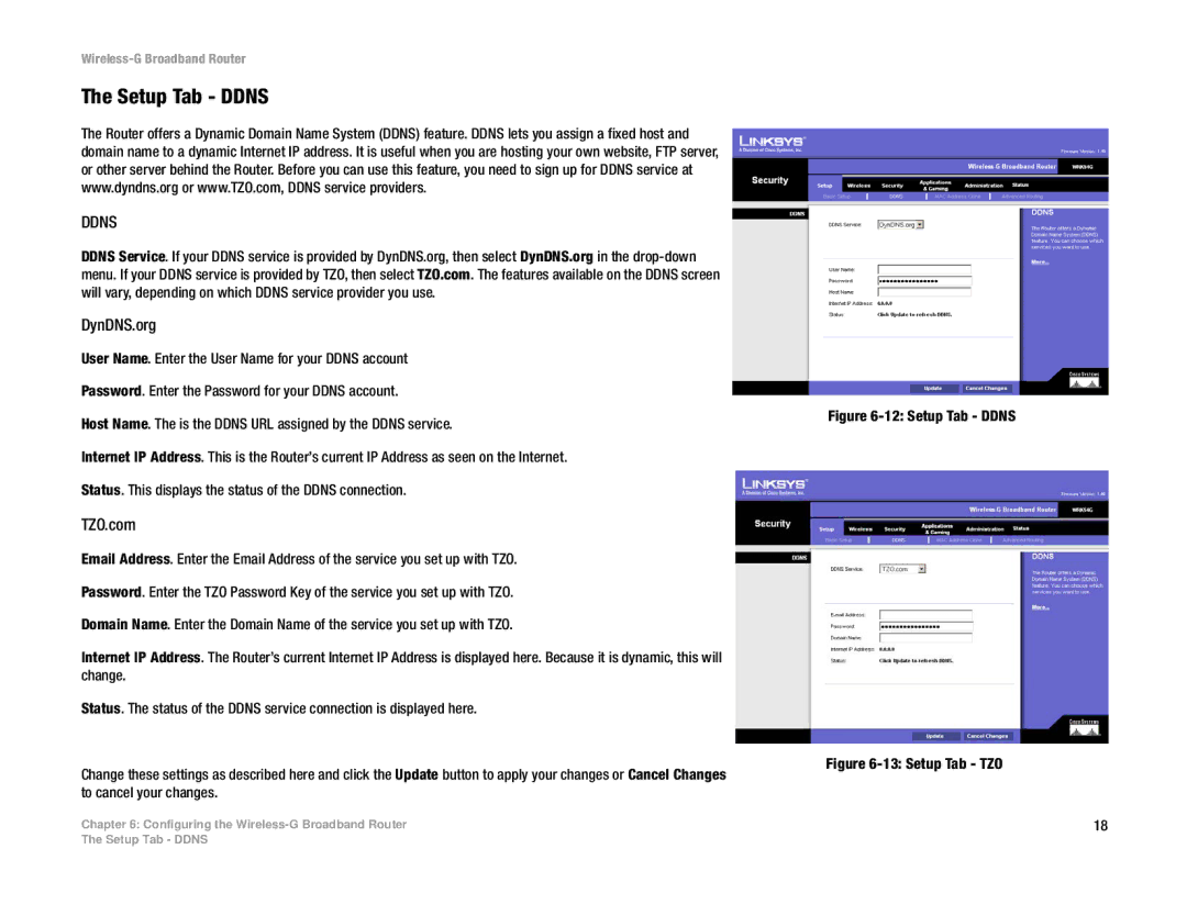 Linksys WRK54G (EU/LA) manual Setup Tab Ddns 