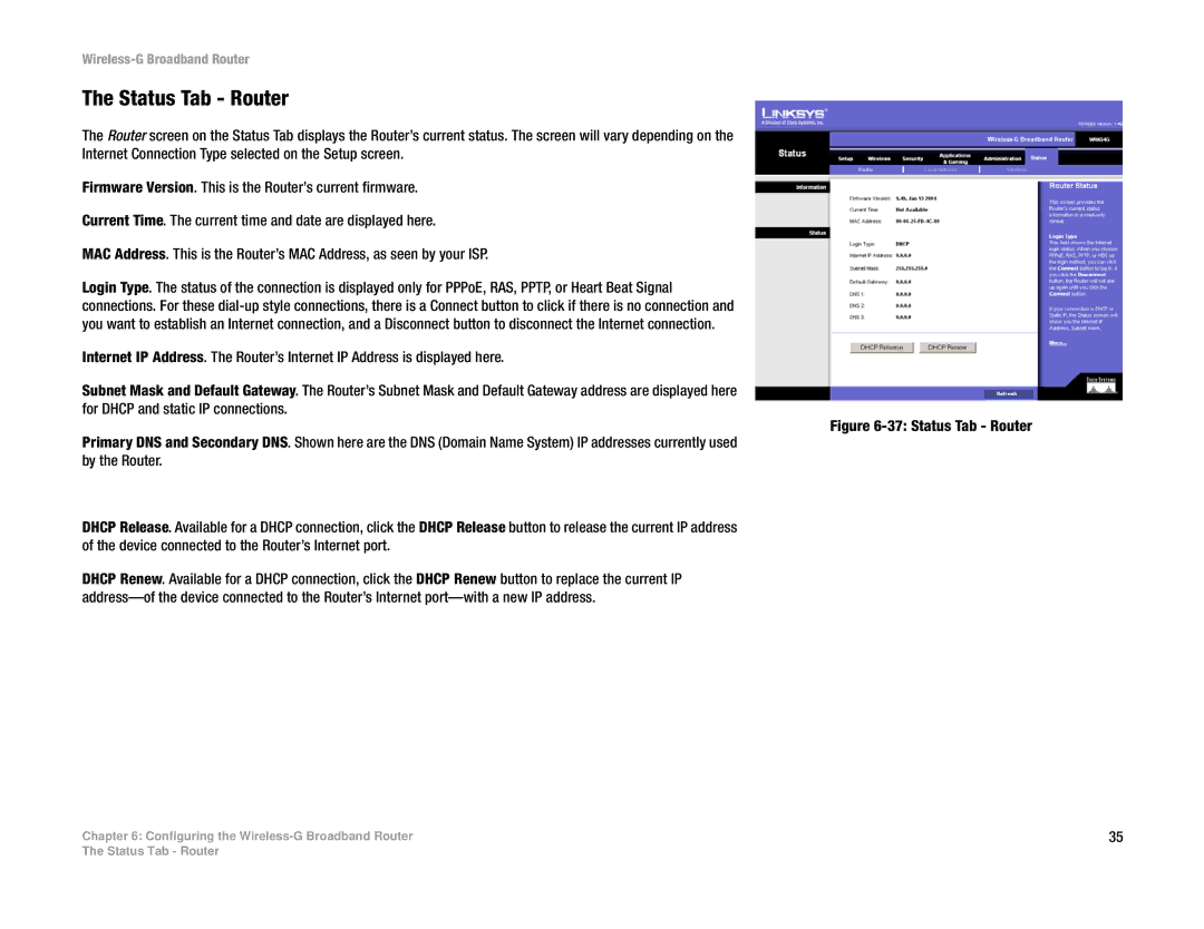 Linksys WRK54G (EU/LA) manual Status Tab Router 