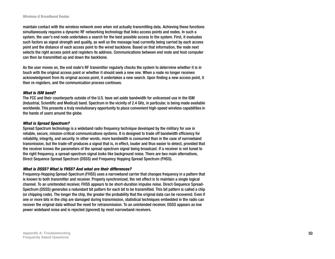 Linksys WRK54G (EU/LA) manual What is ISM band?, What is Spread Spectrum? 