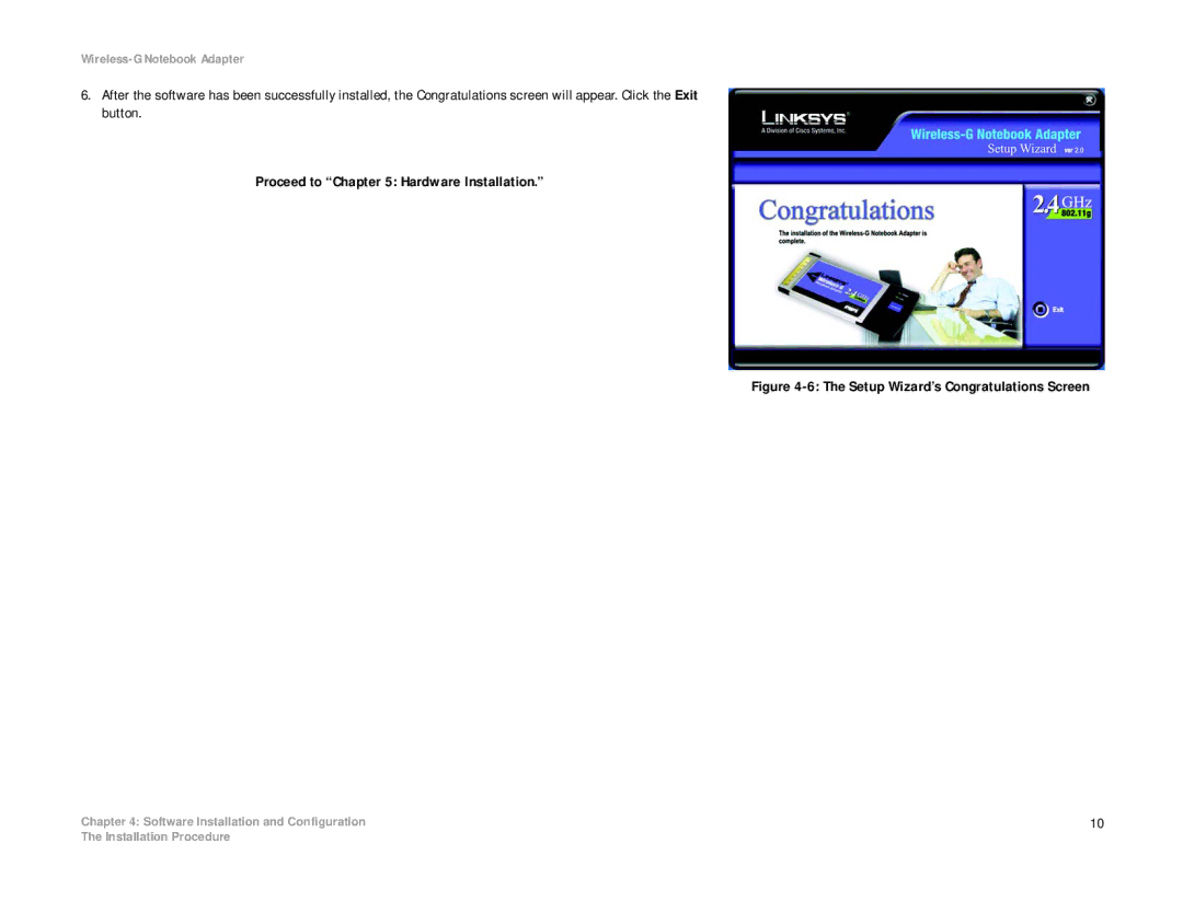 Linksys WRK54G (EU/LA) manual Setup Wizard’s Congratulations Screen 