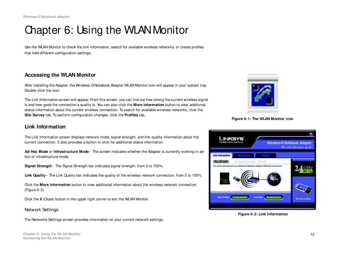 Linksys WRK54G (EU/LA) manual Using the Wlan Monitor, Accessing the Wlan Monitor, Link Information 