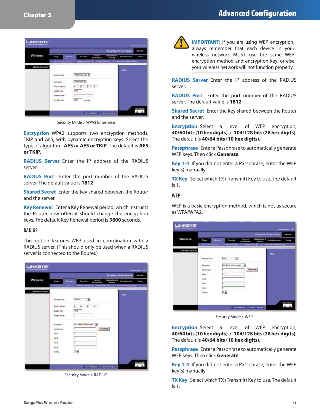 Linksys WRT100 manual Radius 