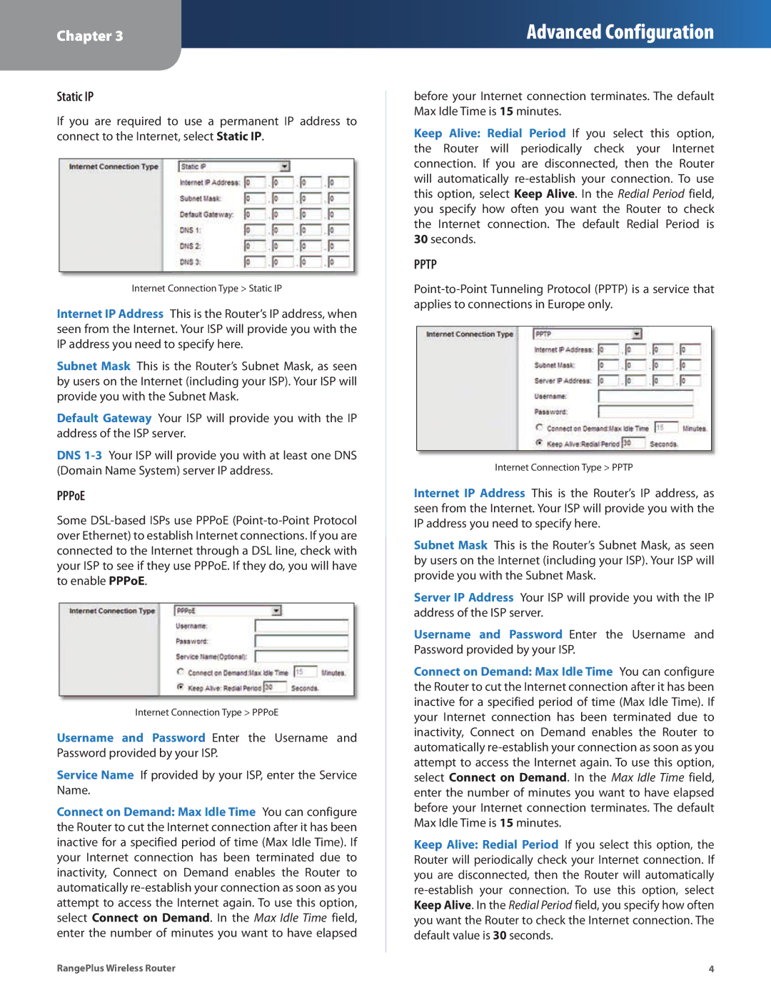 Linksys WRT100 manual Static IP, PPPoE 