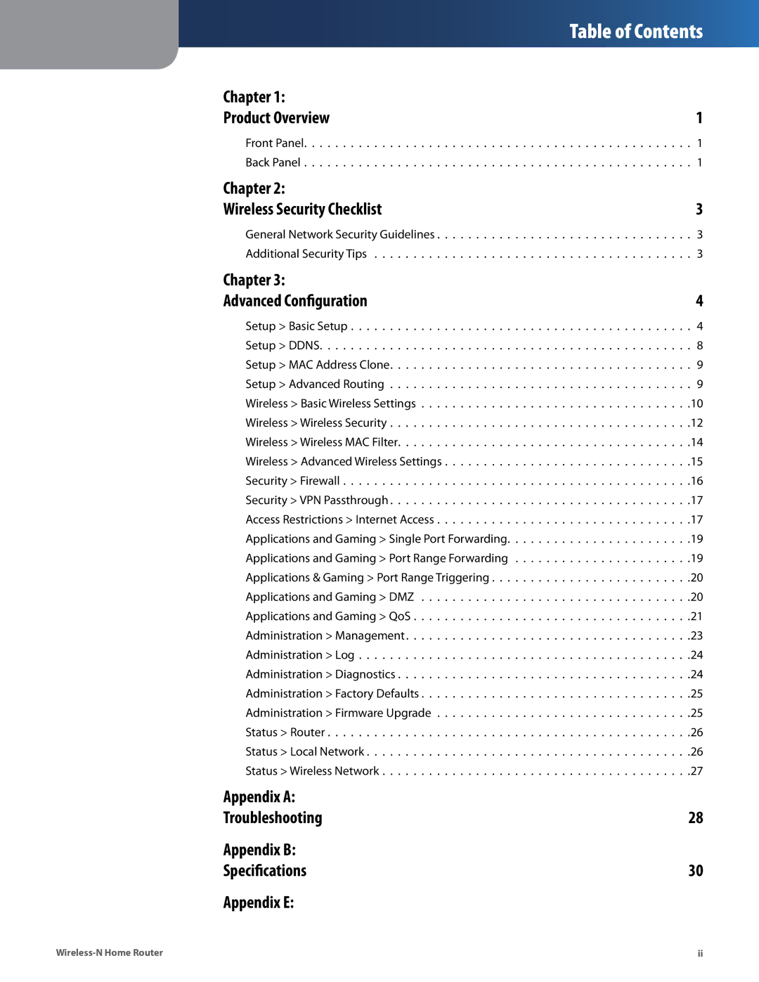 Linksys WRT120N manual Table of Contents 