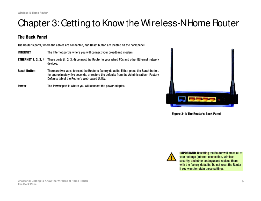 Linksys WRT150N manual Getting to Know the Wireless-N Home Router, Back Panel 