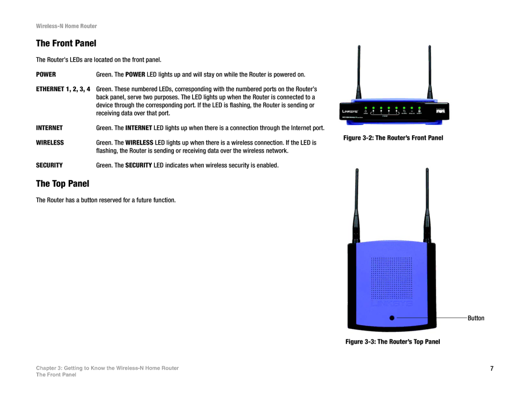 Linksys WRT150N manual Front Panel, Top Panel 