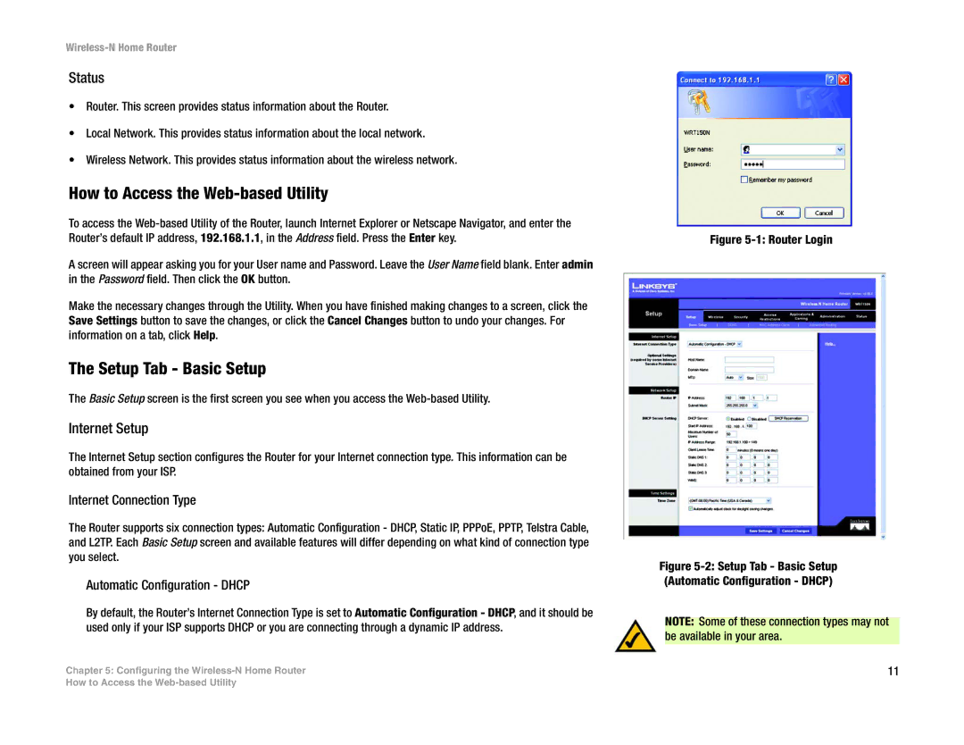 Linksys WRT150N manual How to Access the Web-based Utility, Setup Tab Basic Setup, Status, Internet Setup 