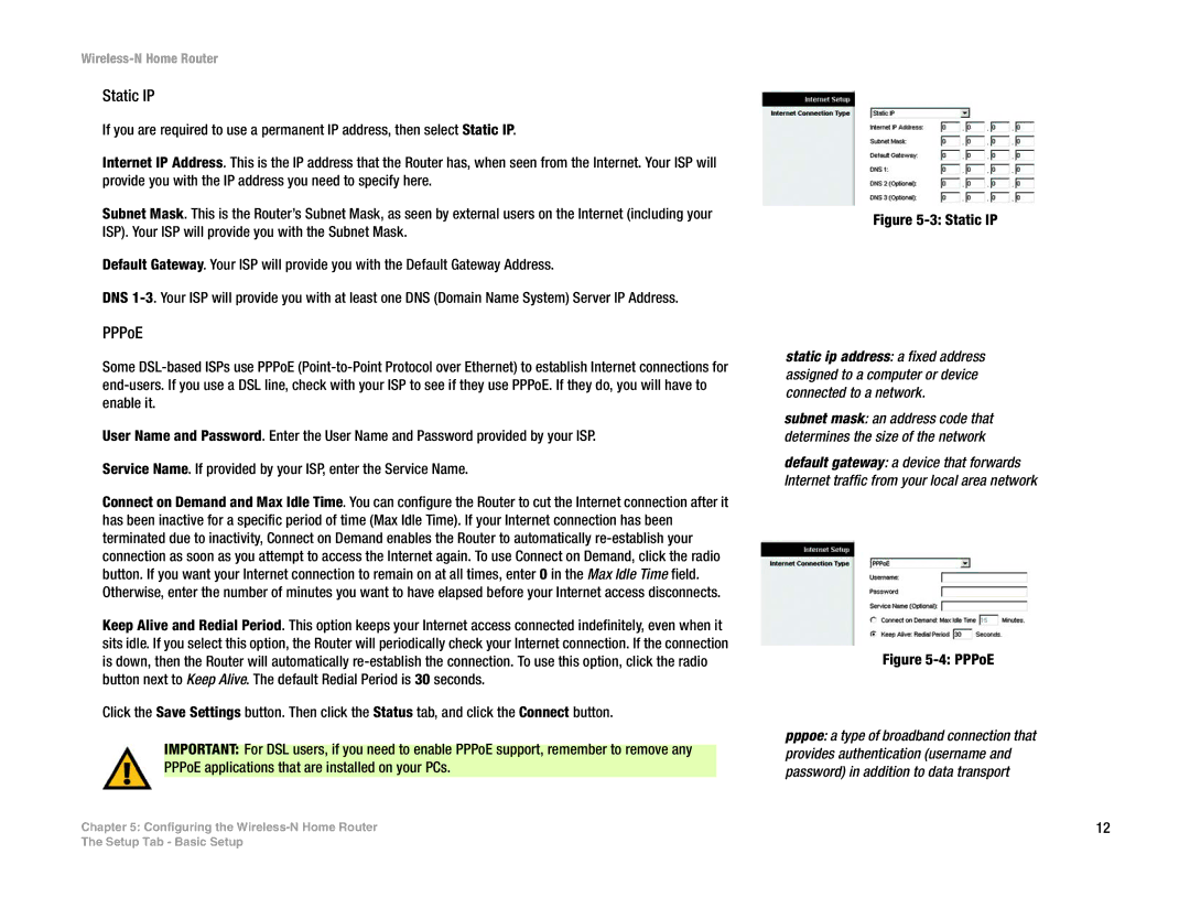 Linksys WRT150N manual Static IP, PPPoE 