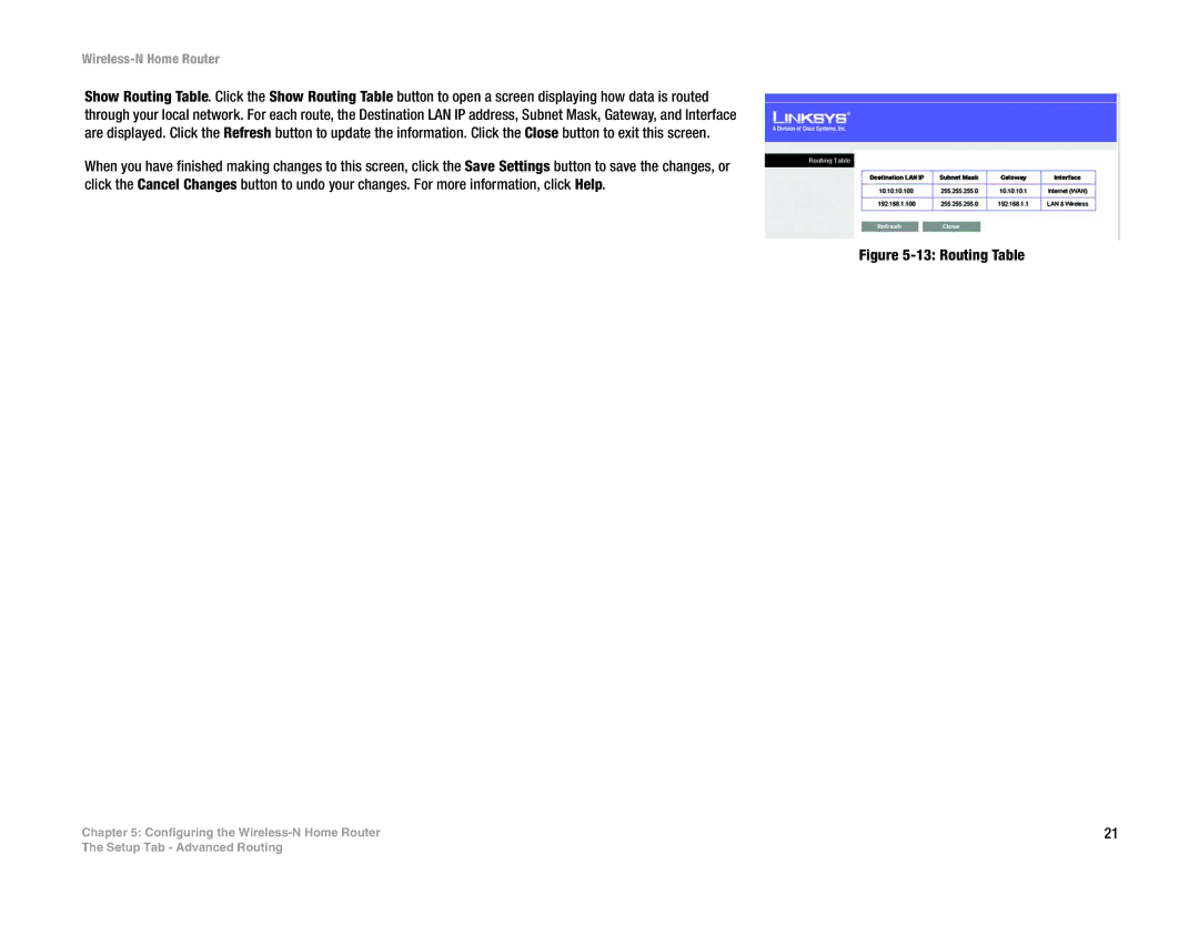 Linksys WRT150N manual Routing Table 