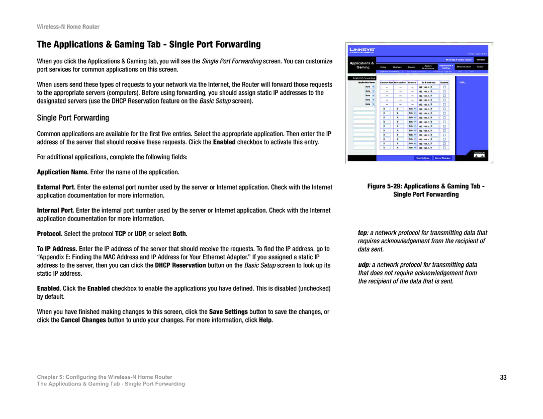 Linksys WRT150N manual Applications & Gaming Tab Single Port Forwarding 