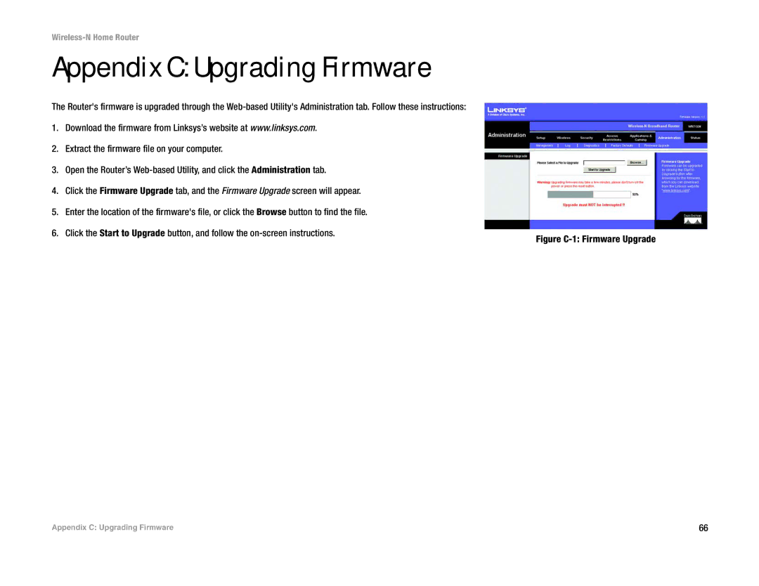 Linksys WRT150N manual Appendix C Upgrading Firmware, Figure C-1 Firmware Upgrade 