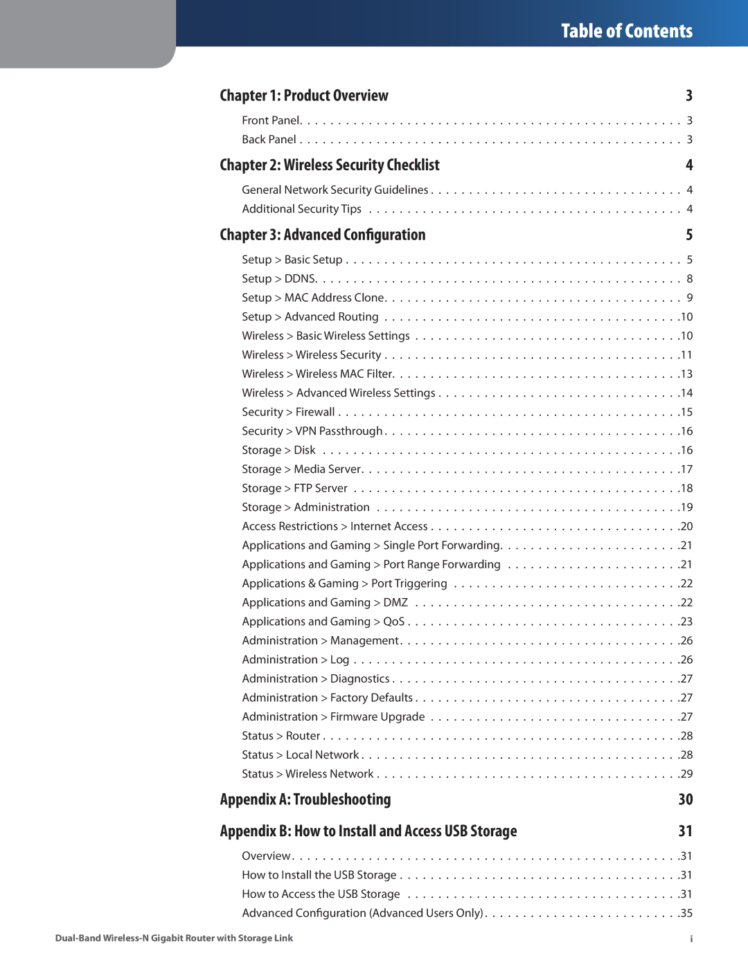 Linksys WRT160N manual Table of Contents 