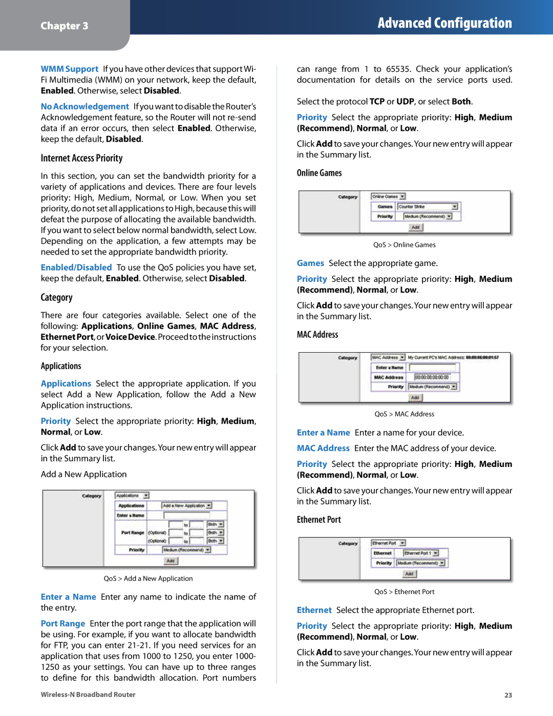 Linksys WRT160N manual Internet Access Priority, Category 