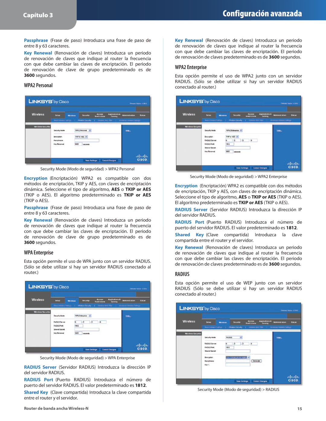 Linksys WRT160N manual Security Mode Modo de seguridad WPA2 Personal 