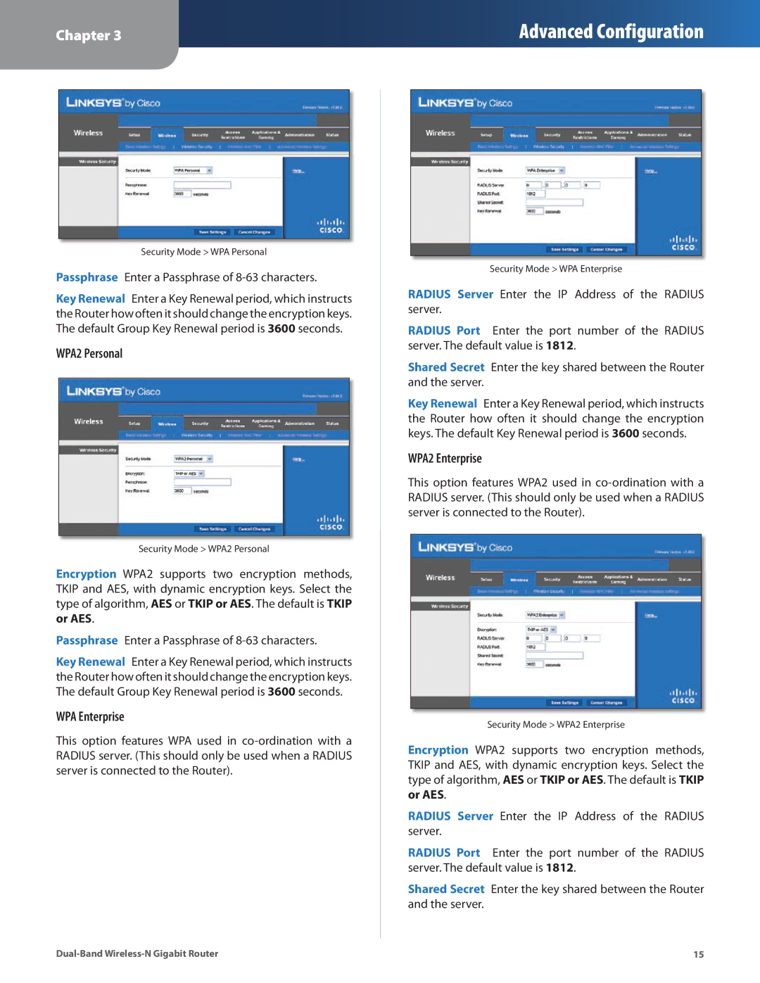 Linksys WRT320N manual WPA2 Personal, WPA Enterprise, WPA2 Enterprise 