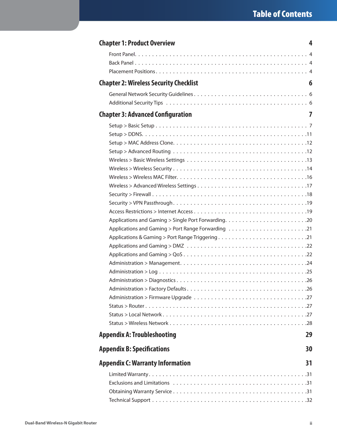 Linksys WRT320N manual Table of Contents 