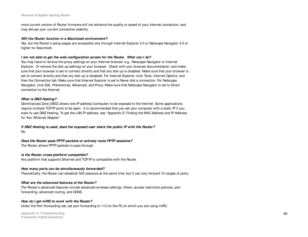 Linksys WRT330N manual Will the Router function in a Macintosh environment?, What is DMZ Hosting? 