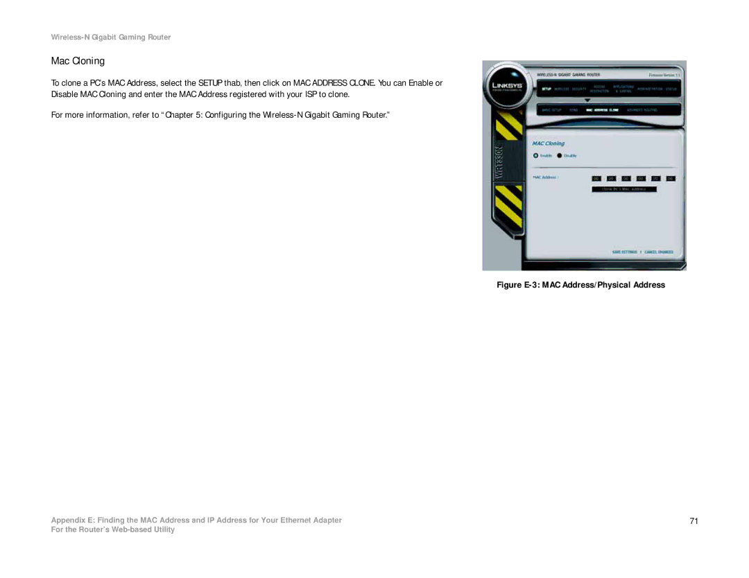 Linksys WRT330N manual Figure E-3 MAC Address/Physical Address 