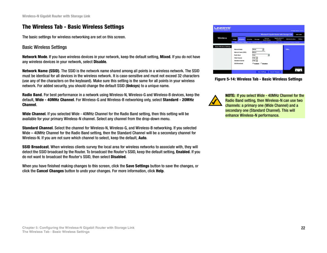 Linksys WRT350N manual Wireless Tab Basic Wireless Settings 