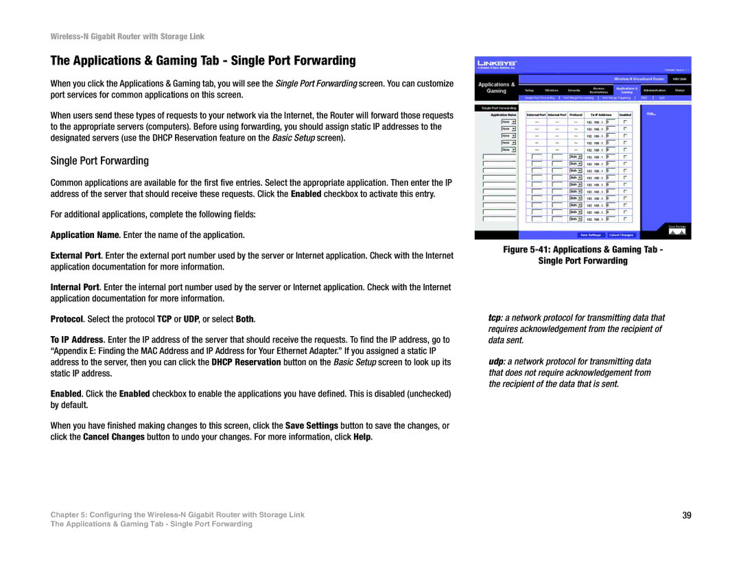 Linksys WRT350N manual Applications & Gaming Tab Single Port Forwarding 
